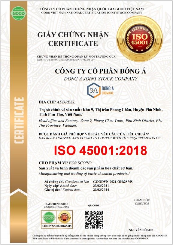 Mẫu Giấy chứng nhận ISO 45001:2018 Việt Nam